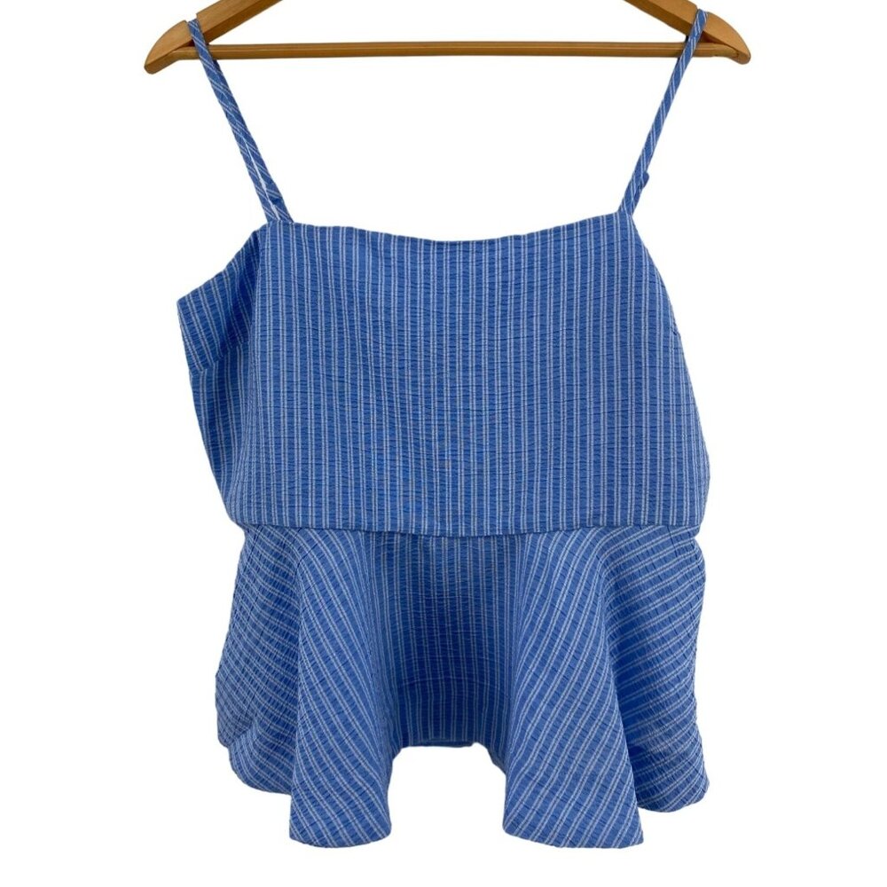 La'Ven Blue‎ Striped Sleeveless Peplum Top - Size L - 80% Cotton 20% Polyester